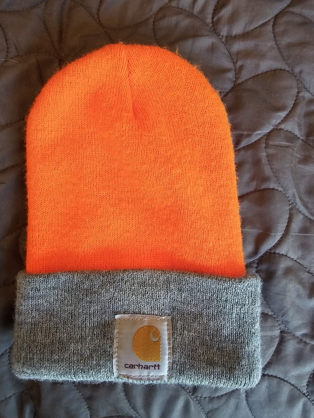 Carhartt Neon Orange and Gray Fold Cuff Beanie